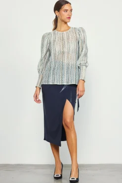 Printed Crochet Round Neck Top