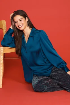 Recycled Crinkle Satin Buttondown