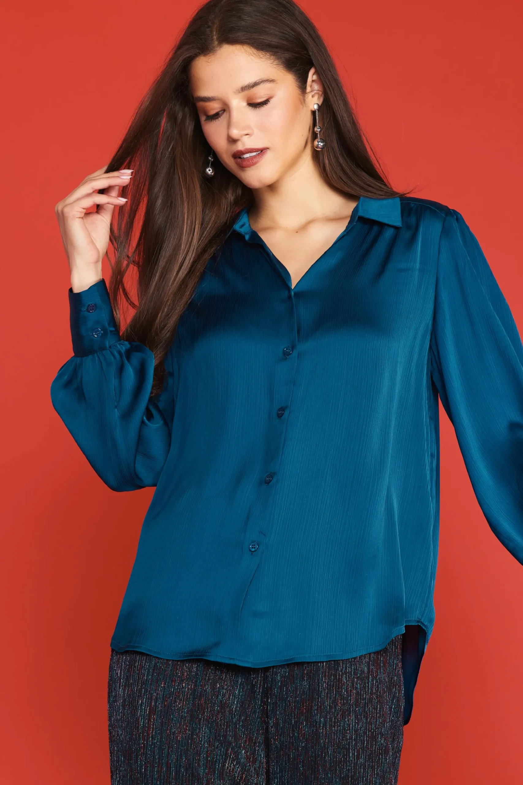 Recycled Crinkle Satin Buttondown