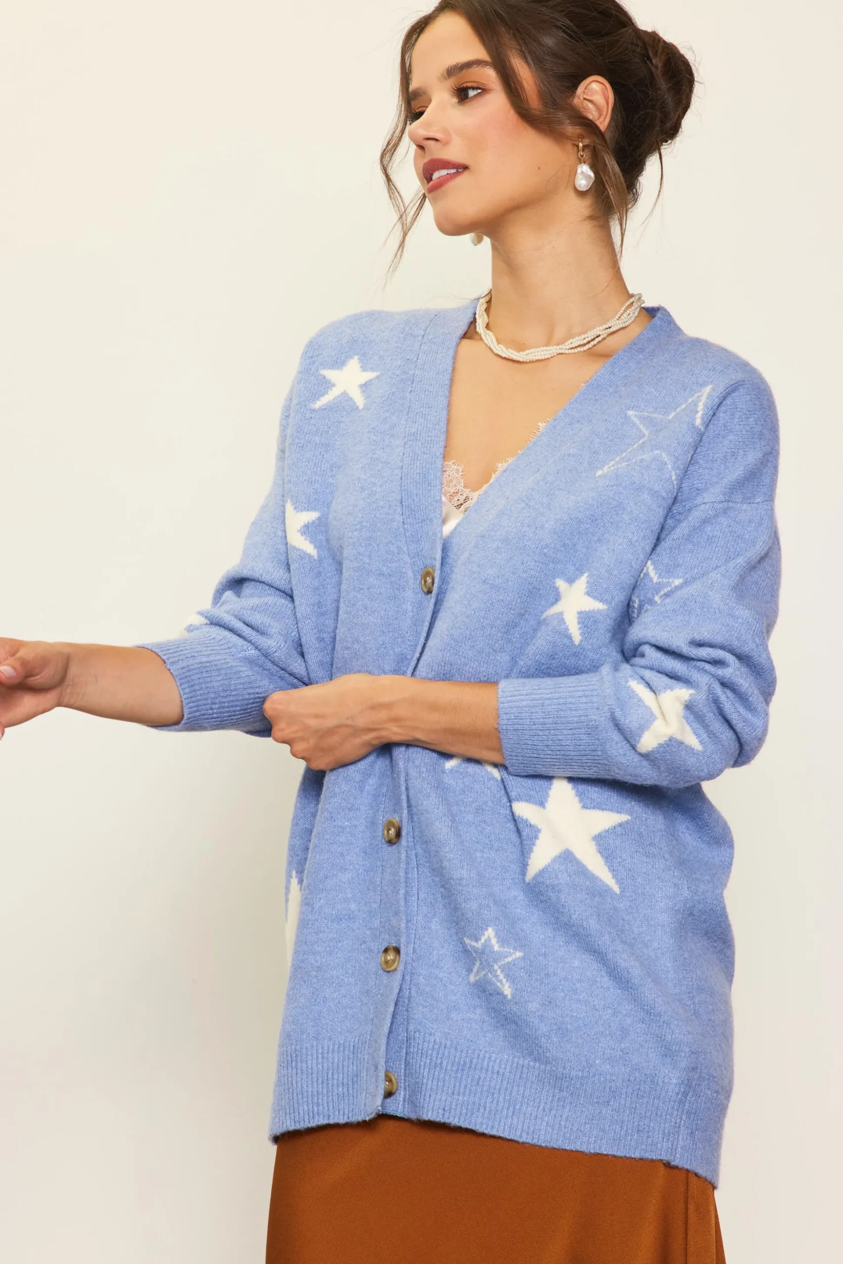 Recycled Star Motif Sweater Cardigan