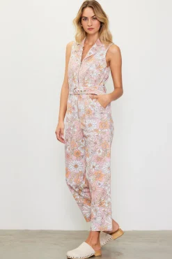 Retro Floral Belted Zip Jumpsuit
