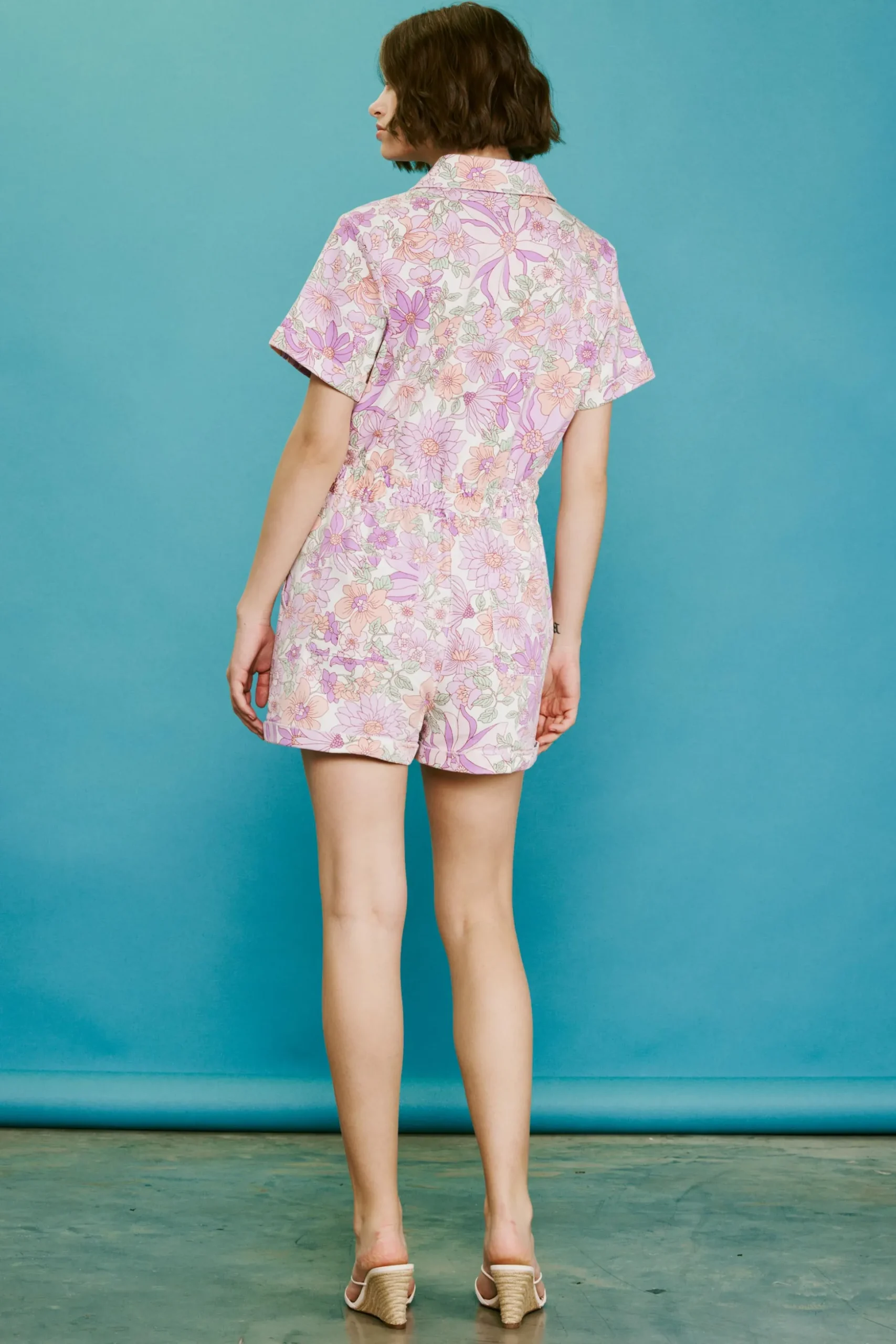 Retro Floral Collared Romper