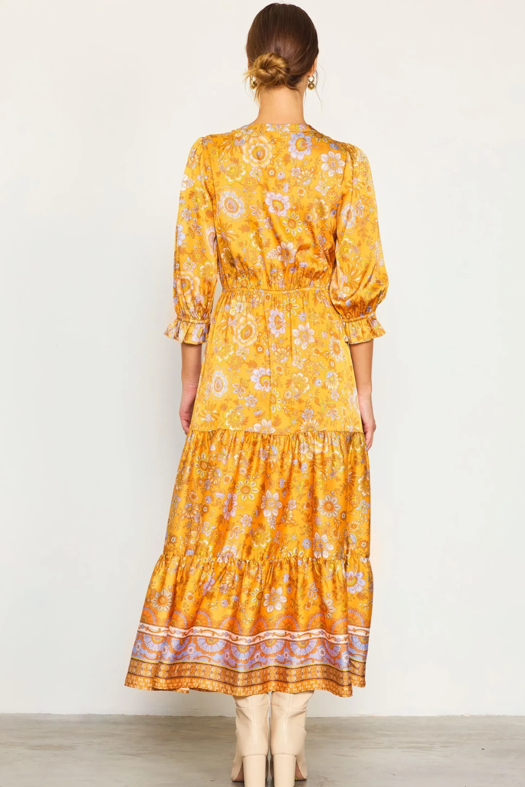 Retro Floral Motif Maxi Dress