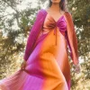 Retro Gradation Pleated Maxi Dress