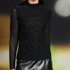Rhinestone Mesh Mock Neck Top