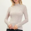 Rhinestone Mesh Mock Neck Top
