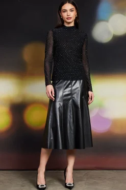 Rhinestone Mesh Mock Neck Top