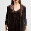 Rhinestone Ruched Velvet Blazer