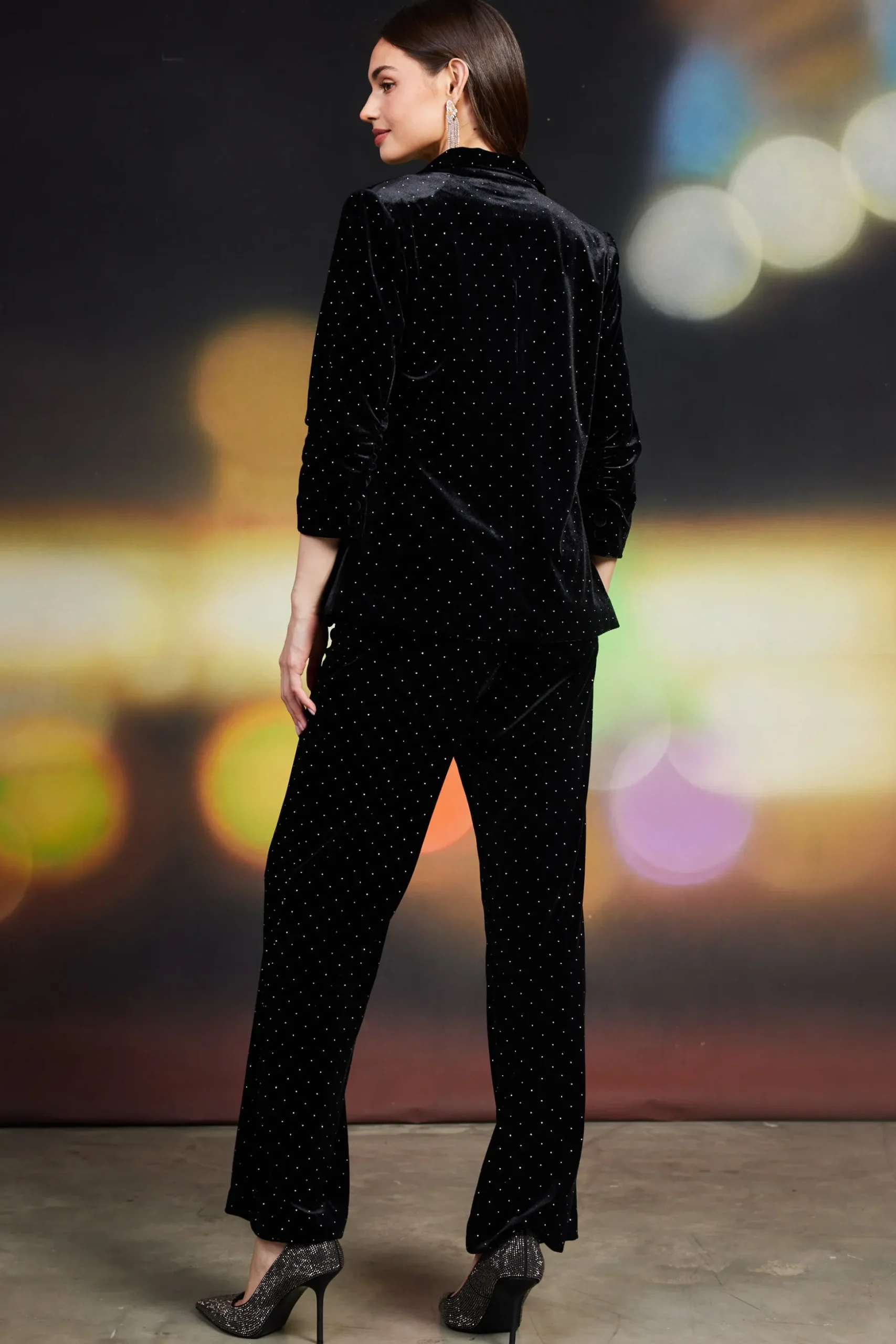 Rhinestone Ruched Velvet Blazer