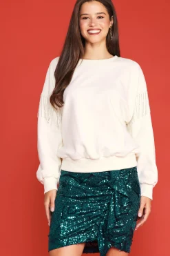 Rhinestone Sleeve Trim Sweatshirt