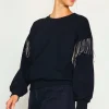 Rhinestone Sleeve Trim Sweatshirt