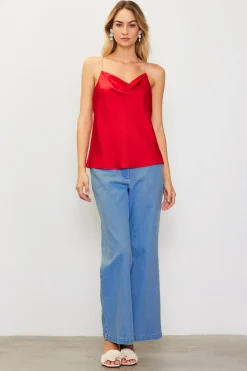 Rhinestone Straps Cowl Halter Cami