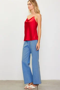 Rhinestone Straps Cowl Halter Cami