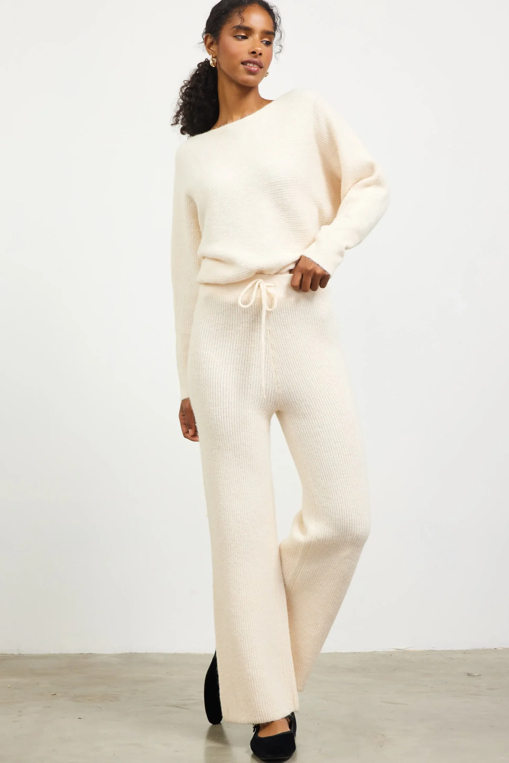 Ribbed Knit Wide Leg Pants