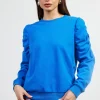 Ruched Sleeves Crewneck Sweatshirt