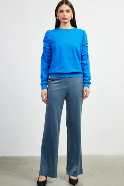 Ruched Sleeves Crewneck Sweatshirt