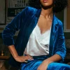 Ruched Velvet Blazer