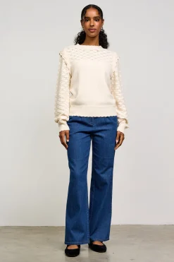 Ruffled Sleeve Pointelle Sweater