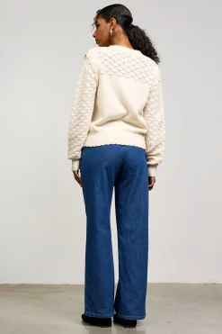 Ruffled Sleeve Pointelle Sweater