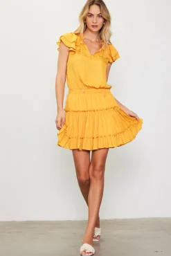 Satin Ruffled Sleeve Mini Dress