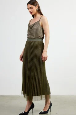 Shimmery Pleated Midi Skirt