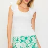 Shirred Ruffle Sleeve Ribbed Sweater