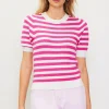 Short Sleeve Knit Stripe Sweater