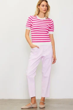 Short Sleeve Knit Stripe Sweater