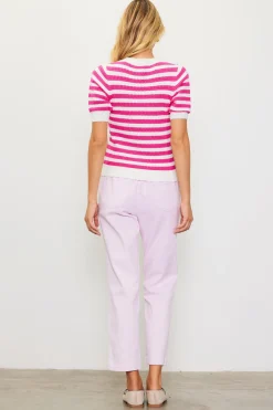 Short Sleeve Knit Stripe Sweater