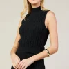 Sleeveless Mock Neck Cable Knit Sweater