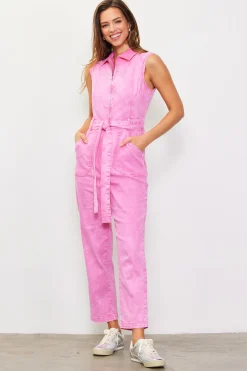 Sleeveless Washed Denim Jumpsuit