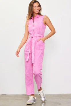 Sleeveless Washed Denim Jumpsuit