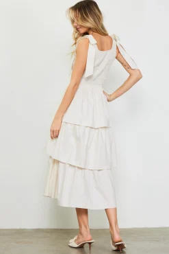 Smocked Bodice Ribbon Detail Tiered Midi Dress