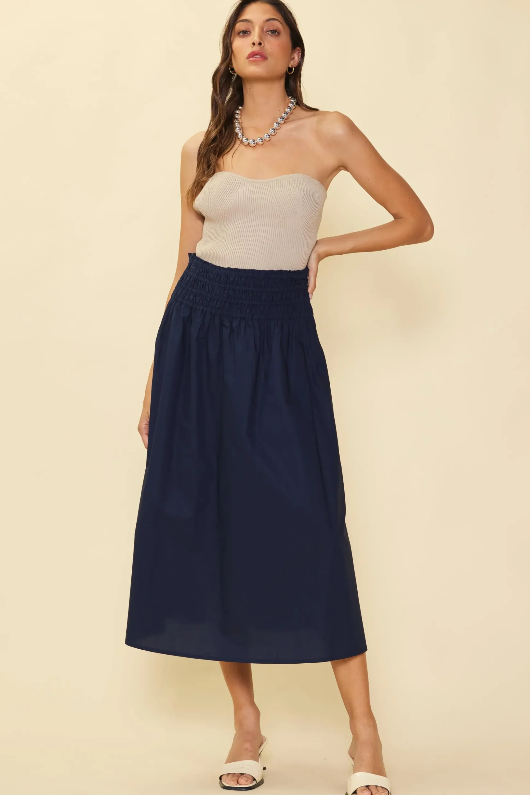 Smocked Waist Flared Skirt