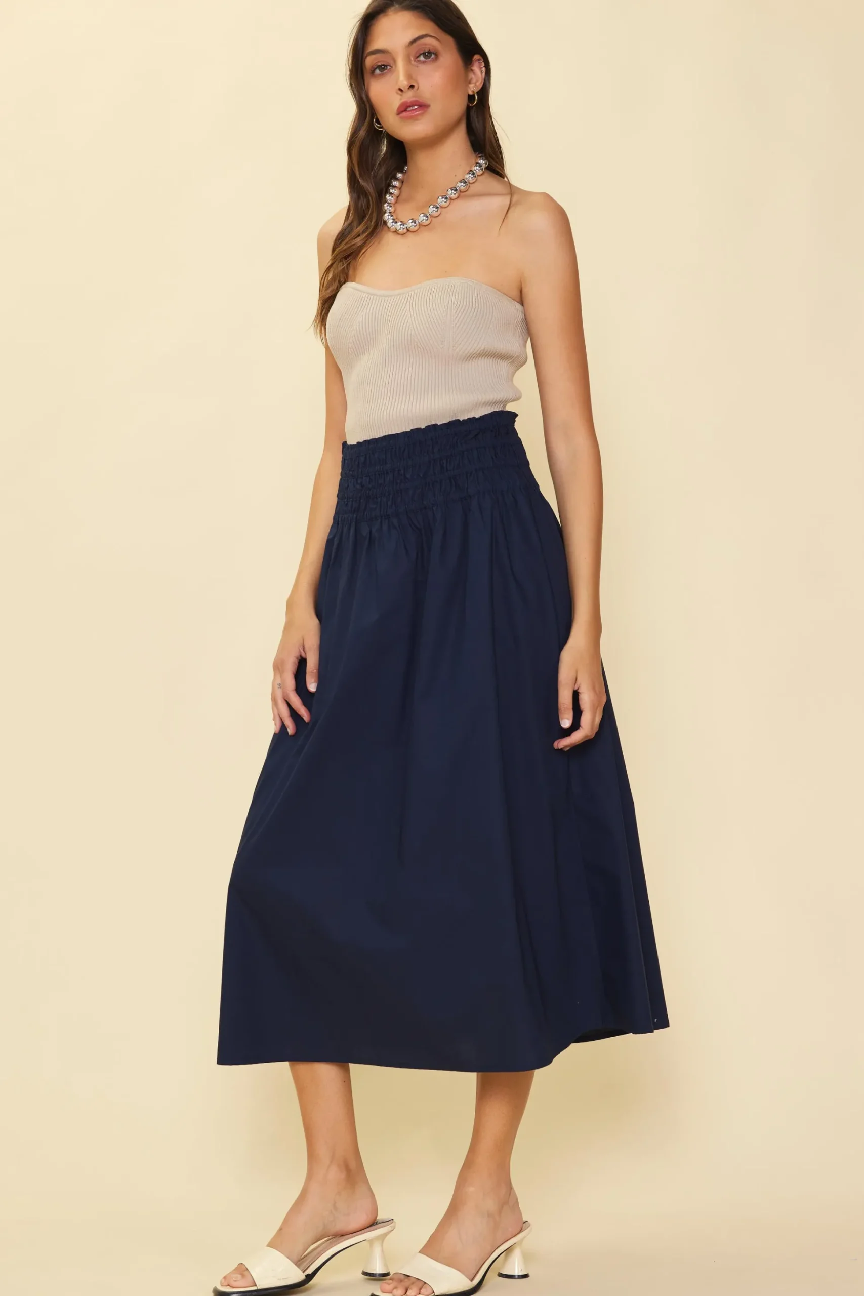 Smocked Waist Flared Skirt