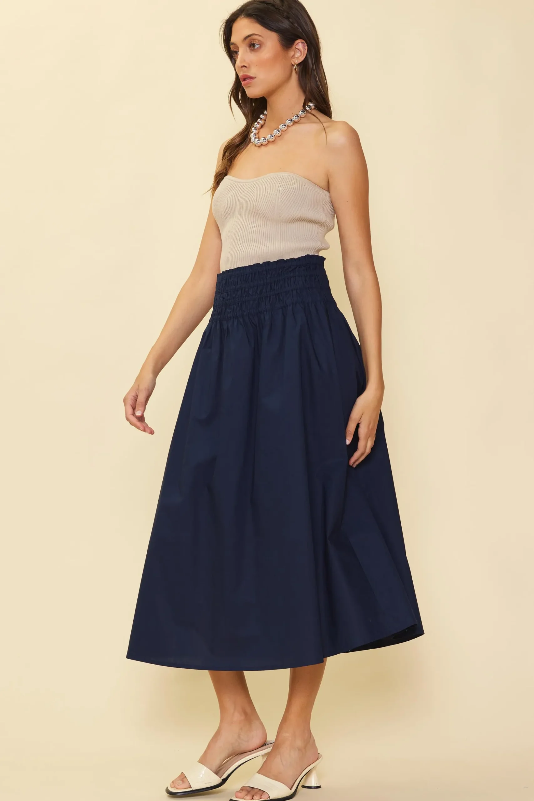 Smocked Waist Flared Skirt