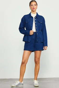 Stretch Denim Paper Bag Shorts