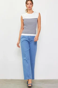 Stripe Ruffle Sleeve Knit Top