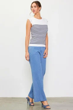Stripe Ruffle Sleeve Knit Top
