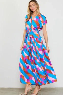 Surplice Bodice Geometric Print Maxi Dress