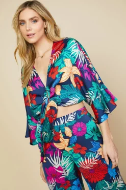 Tropical Front Tie Kimono
