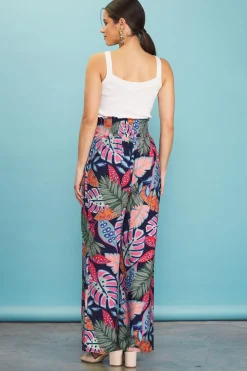Ula Tropical Print Smocked Waist Pants
