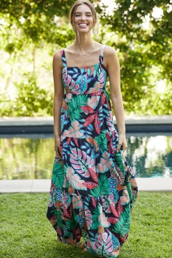 Ula Tropical Print Tiered Maxi Dress