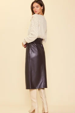Vegan Leather Front Tie Midi Skirt