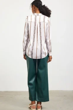 Vertical Stripe Satin Button Down
