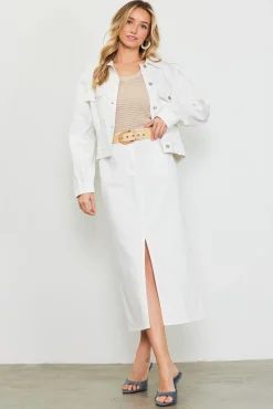 Washed Cotton Twill Midi Skirt