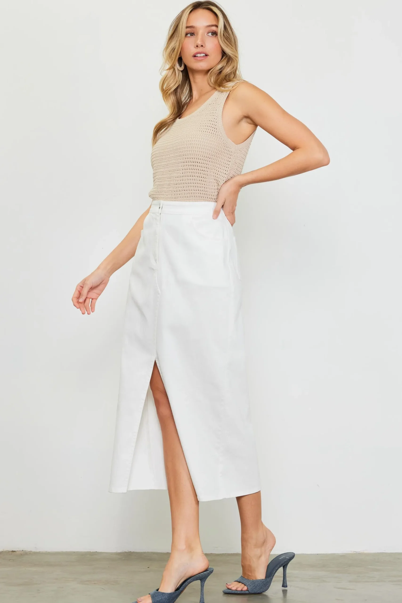 Washed Cotton Twill Midi Skirt