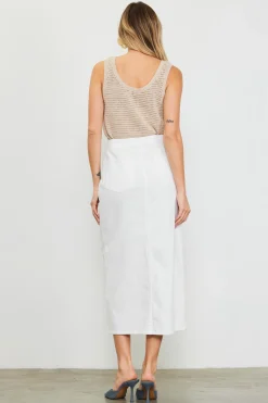 Washed Cotton Twill Midi Skirt