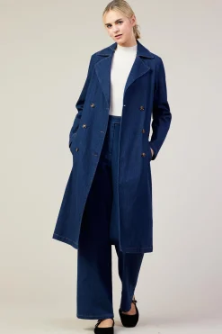Washed Denim Trench Coat
