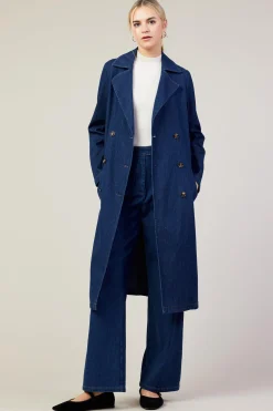 Washed Denim Trench Coat